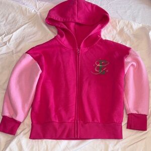 Girls' Two-Tone Pink Zip Hoodie with Embroidered Monogram